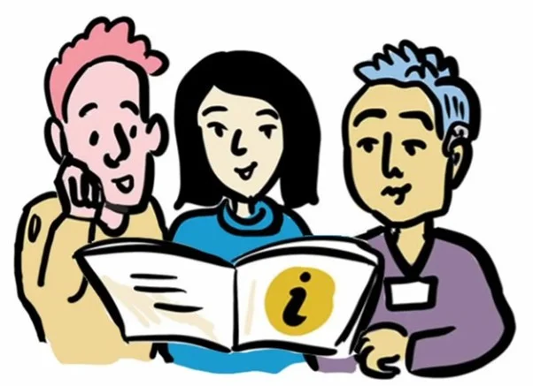 Cartoon of three people reading a book