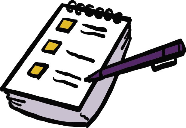 A cartoon list with a pen