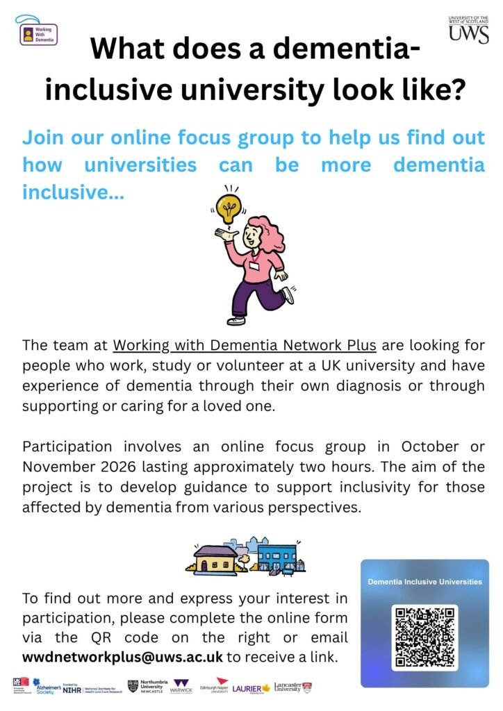 Flyer to recruit participants for the Dementia Inclusive Universities project